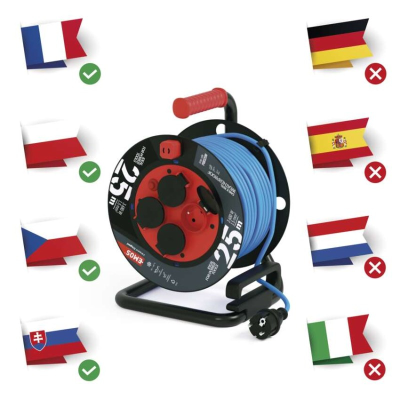 Špeciálny predlžovací kábel na bubne 25 m / 4 zásuvky / PVC/ 230 V / 1,5 mm2 5