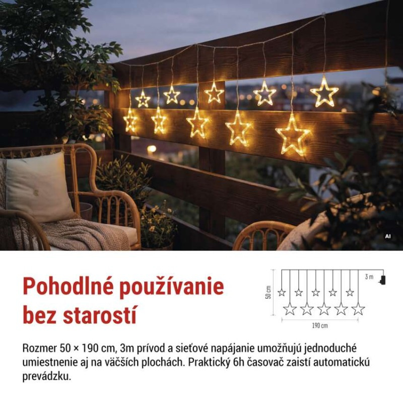 Vianočná LED girlanda – hviezdy, 190 x 50 cm, do exteriéru aj interiéru, teplá biela 5