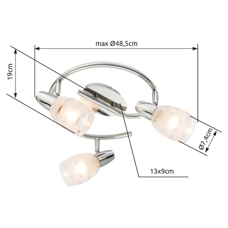 Stropné svietidlo, chróm, satinované sklo, Ø 280, V:190, bez žiaroviek 3xE14, max. 40W 230V. 4