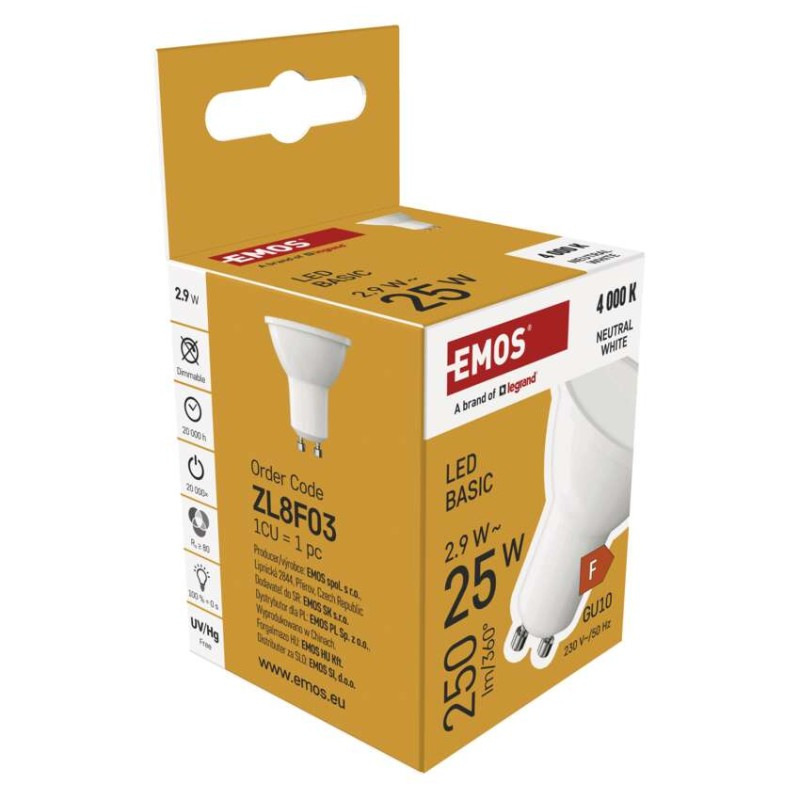 LED žiarovka Basic MR16 / GU10 / 2,9 W (25 W) / 250 lm / Neutrálna biela 5