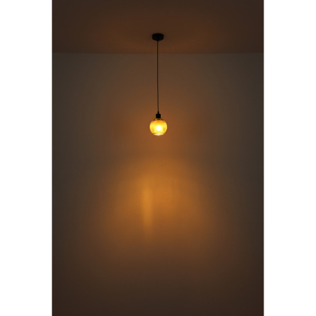 Závesné svietidlo, kov čierny, sklenená guľa modrá, kábel PVC čierny, možnosť skrátenia výšky, vnúto 14