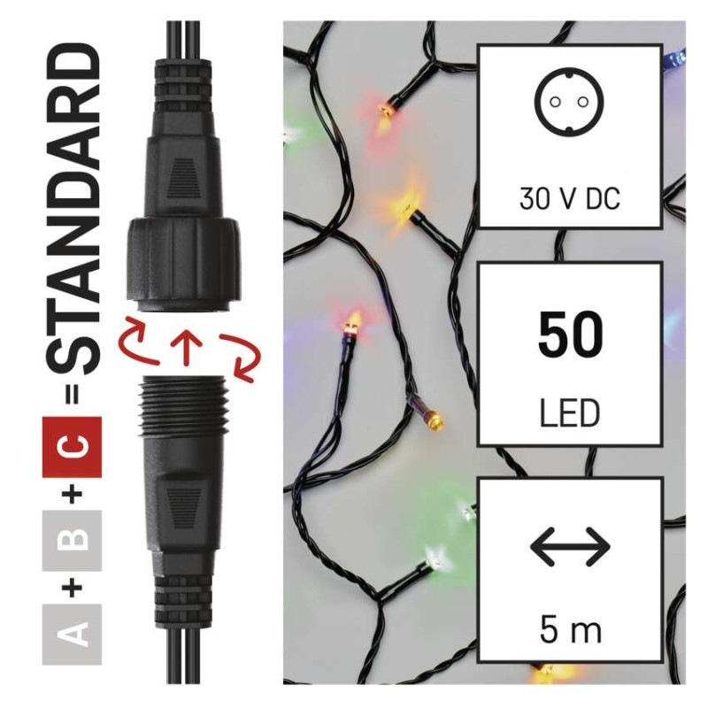Standard LED spojovacia vianočná reťaz, 5 m, vonkajšia aj vnútorná, multicolor 1