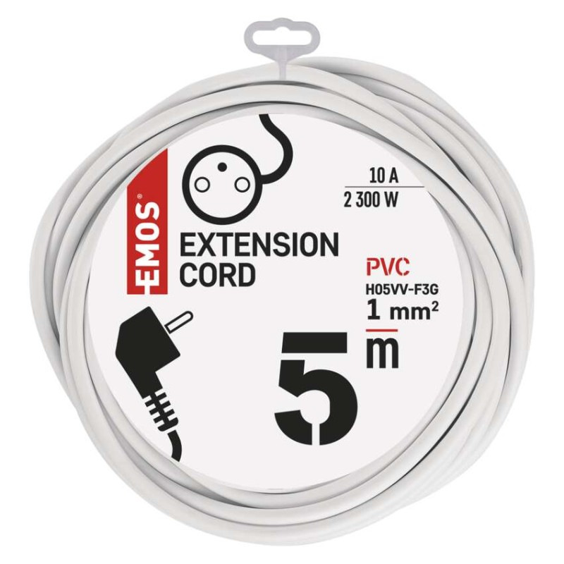 Predlžovací kábel 5 m / 1 zásuvka / biely / PVC / 1 mm2 1