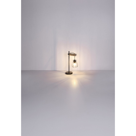 Stolová lampa, čierny kov, drevo, čierny kov, vypínač, DxŠxV: 330x180x550, bez žiarovky 1xE27, max. 7