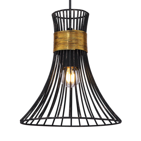 Závesné svietidlo, kov čierny, kovové tyče čierne a zlaté, Ø220, V:1200, bez žiarovky 1xE27, max. 60 10