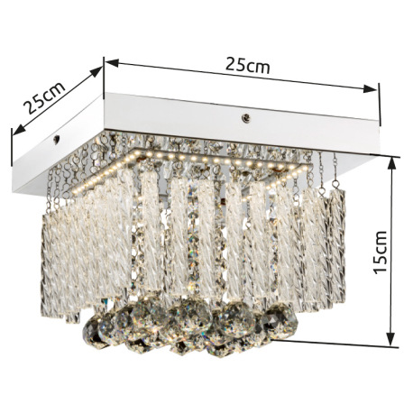Stropné svietidlo, chróm, sklenené tyčinky, kryštály, DxŠxV: 250x250x150, vrátane 1xLED 40V 12W, 130 4