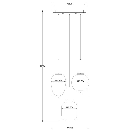 Závesné svietidlo, kov čierny, mosadz, dymové sklo, ø: 460mm, V:1200mm, bez žiaroviek 3x E14, max. 4 19
