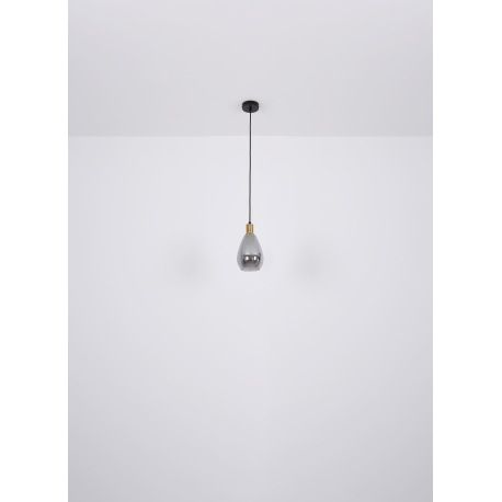 Stropné svietidlo, kov čierny, kov mosadz, dymové sklo, ø: 380mm, V:380mm, bez žiaroviek 3x E27, max 4