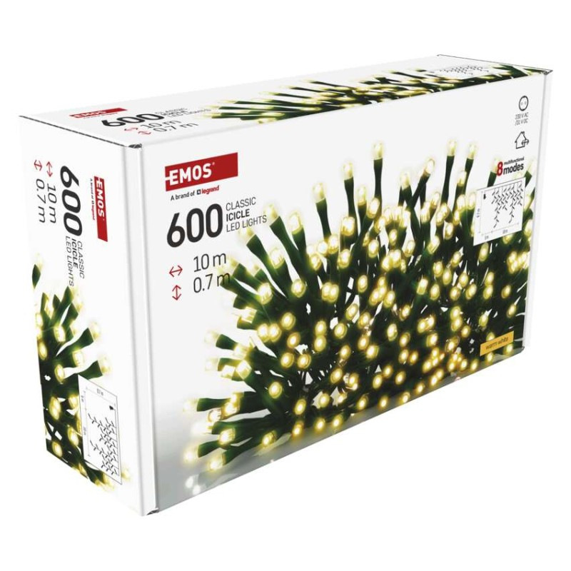 LED vianočné cencúle, 10 m, vonkajšie aj vnútorné, teplá biela, programy 10