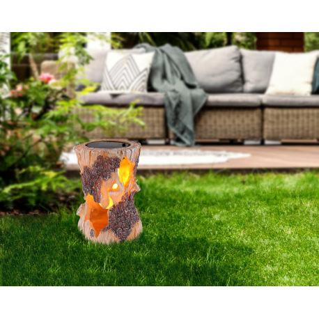 Solárne svietidlo, plast imitácia dreva, hnedý, plast biely, IP44, kmeň stromu, blikajúca LED, akumu 1