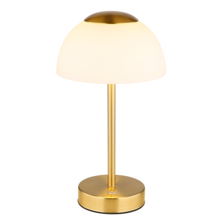 Nabíjateľná stolová lampa, kov mosadz matná, sklo biele, dotykové zapnutie/vypnutie, plynulá regulác 4