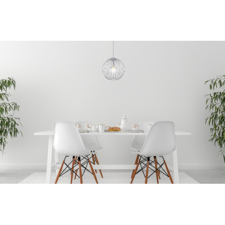 Závesné svietidlo, kov, chróm, krištáľ K9 číry, textilný kábel čierno-biely, Ø:300, V:1200, bez žiar 6