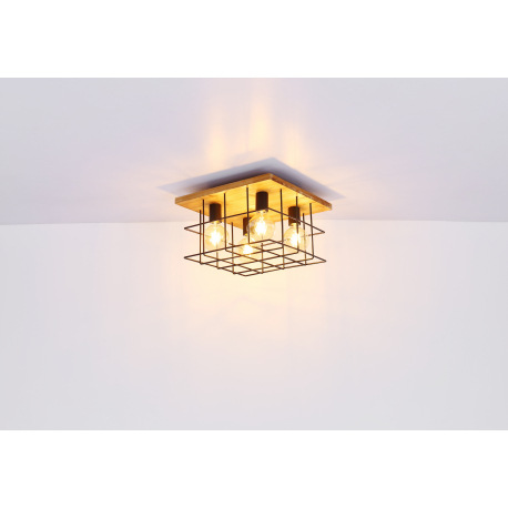 Závesné svietidlo, kov čierny, hnedé drevo, oceľová klietka, textilný kábel čierny, DxŠxV:950x200x12 17