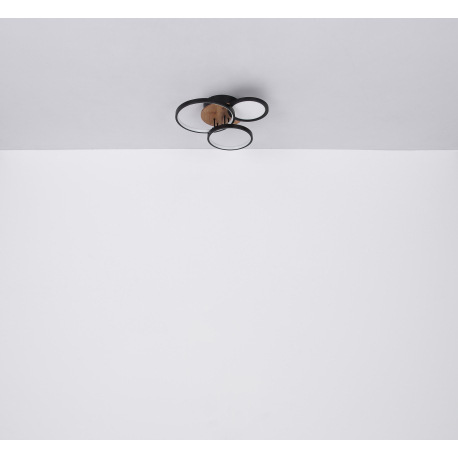 Stropné svietidlo, kov čierny, MDF vzhľad dreva, plast biely, DxŠxV:400x380x105mm, vrátane LED 30W 2 16