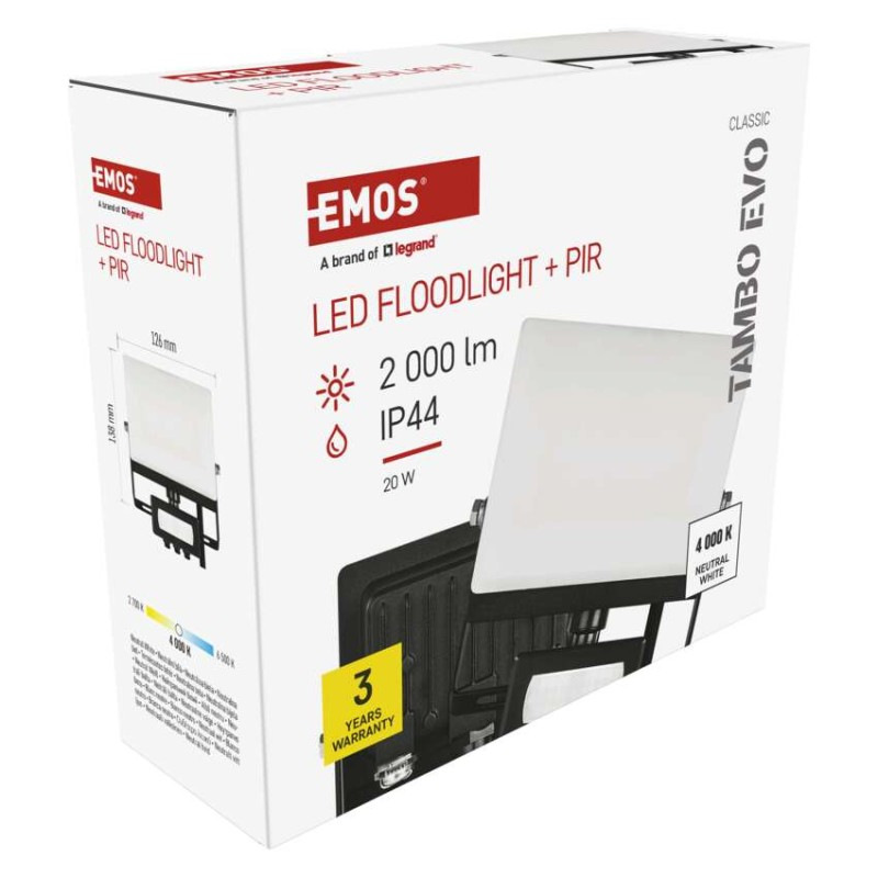 LED reflektor TAMBO EVO so senzorom pohybu, 20 W, 2000 lm, IP65, čierny 13