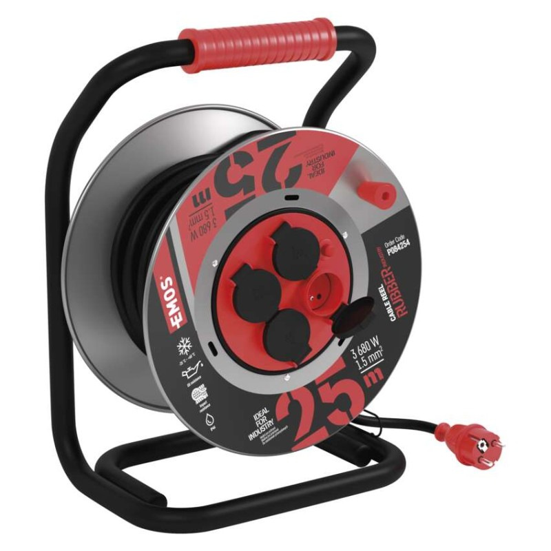 Vonkajší predlžovací kábel na bubne 25 m / 4 zás. / čierny / guma-neoprén / 230V / 1,5 mm2 10