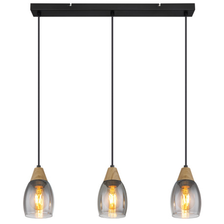 Závesné svietidlo kov čierny matný, dymové sklo, imitácia tmavého dreva, kábel PVC čierny, možnosť n 3