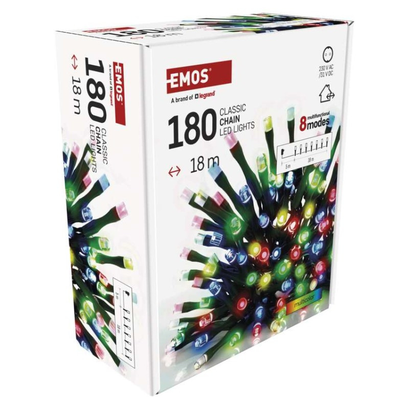 LED vianočná reťaz, 18 m, vonkajšia aj vnútorná, multicolor, programy, časovač 11