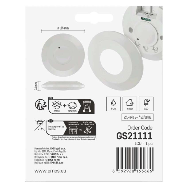 MW senzor (pohybové čidlo) IP20 2000W, biely 6