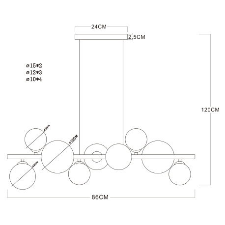 Závesné svietidlo, kov čierny, dymové sklo, sklo Ø 2x15cm, 3x12cm, 4x10cm, vrátane 10676 LED, DxŠxV: 11