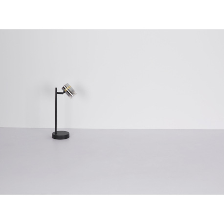 Stolová lampa, kov čierny matný, dymové sklo s prechodom do priehľadného skla, kov mosadzný matný, k 15