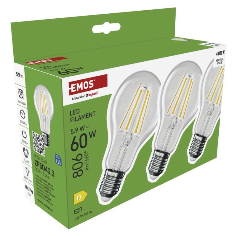 LED žiarovka Filament A60 / E27 / 5,9 W (60 W) / 806 lm / Neutrálna biela 8