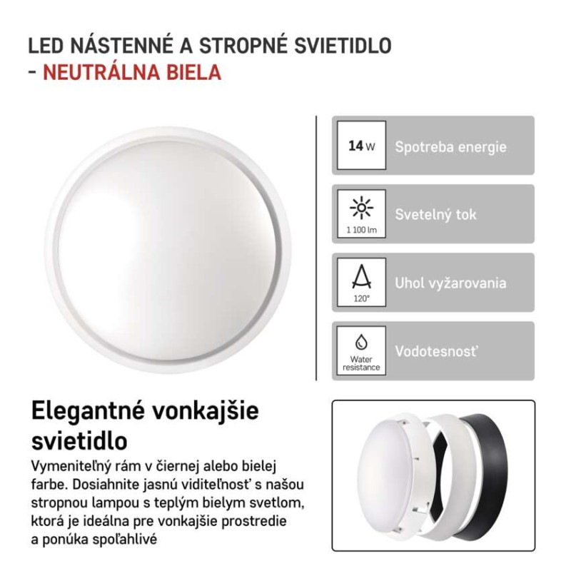 LED prisadené svietidlo ZURI, kruhové č/b 14W neutrálna biela 3