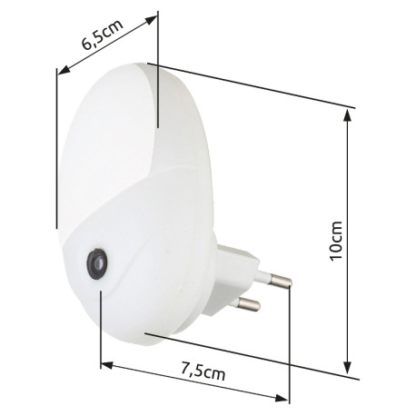Svietidlo do zásuvky, plast biely, súmrakový vypínač, ŠxV:65x100, H:75, vrátane 4xLED 0,6W 230V, 18l 10