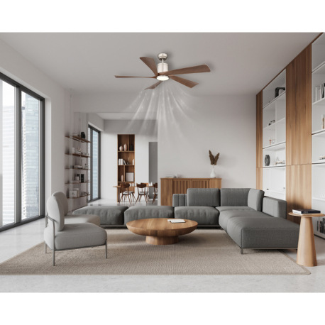 Stropný ventilátor, kov tmavosivý/svetlosivý, plast biely/imitácia dreva, stmievateľný, niekoľko úro 1