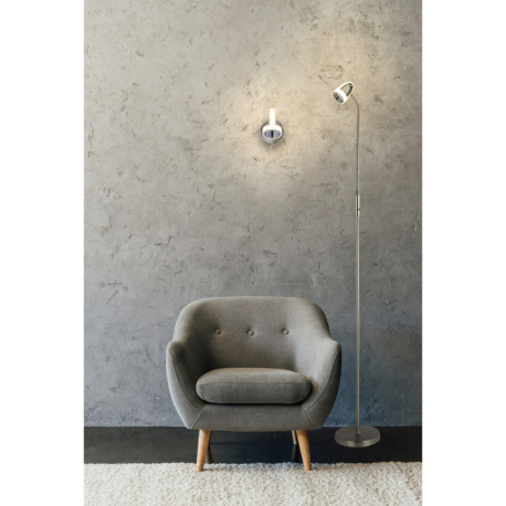 Nástenné svietidlo, kov, nikel, chróm, satinovaný plast, vypínač, ŠxV: 90x140, H: 150, vrátane 1xLED 3