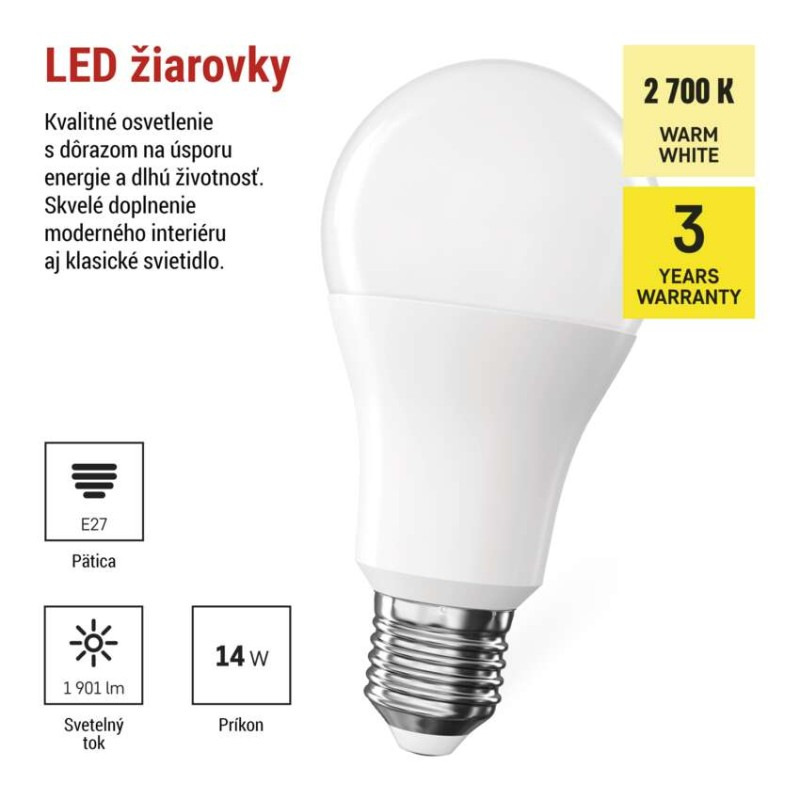 LED žiarovka Classic A60 / E27 / 14 W (120 W) / 1901 lm / Teplá biela 1