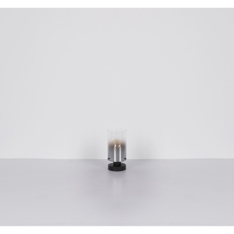 Stolové svietidlo, kov čierny matný, sklo dymové, priehľadné, kábel PVC čierny, kolískový vypínač na 13