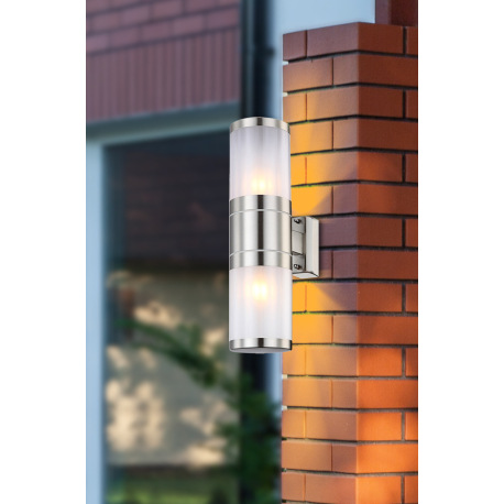 Vonkajšie svietidlo, nerezová oceľ, plast biely, IP44, DxŠxV: 102x155x380, H: 155, bez žiaroviek 2xE 1