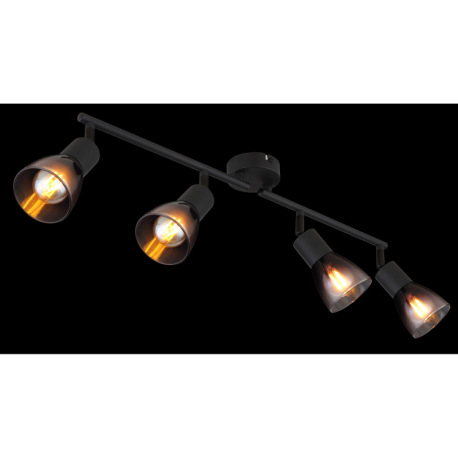 Stropné svietidlo, kov čierny matný, sklo dymové a priehľadné, otočné/naklápacie, DxŠxV: 600x80x195m 2