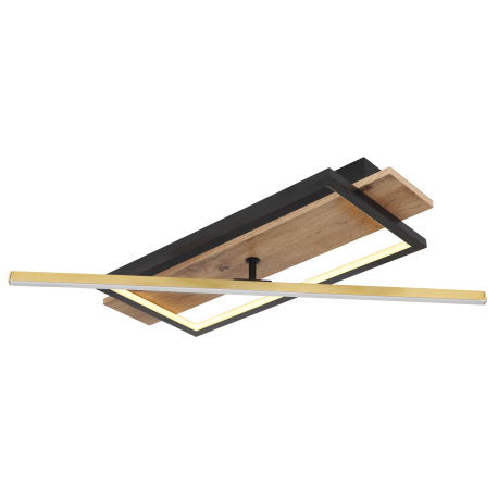 Stropné svietidlo, kov/hliník čierny, MDF so vzhľadom dreva, mosadz, plast opál, niekoľko úrovní cez 15