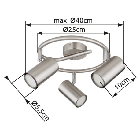 Stropné svietidlo, kov nikel, chróm, ø: 250 mm, H: 135 mm, bez žiaroviek 3x GU10, max. 25W 230V 8