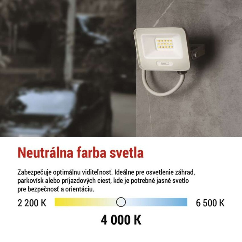 LED reflektor GLARO 10W, biely, IP65, 1000 lm, neutrálna biela 8