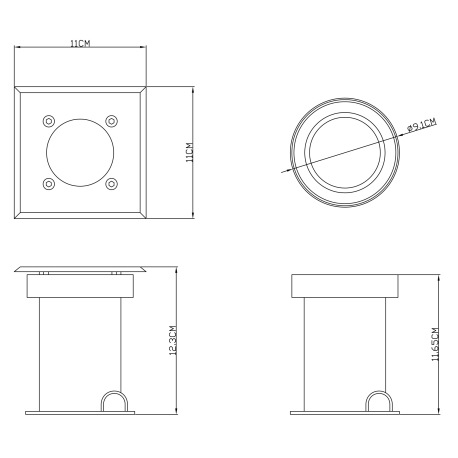 Vonkajšie svietidlo, nerezová oceľ, sklo priehľadné, zaťažiteľnosť až 2000 kg, IP65, DxŠxV: 110x110x 7
