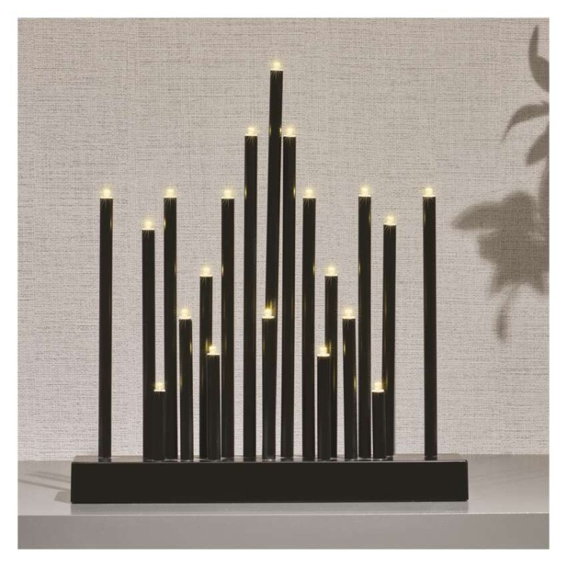 LED svietnik čierny, 27,5 cm, 3x AA, vnútorný, teplá biela, časovač 3