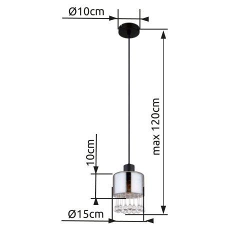 Závesné svietidlo, kov čierny matný, sklo dymové, sklenené kvapky priehľadné, akrylové krištále prie 4