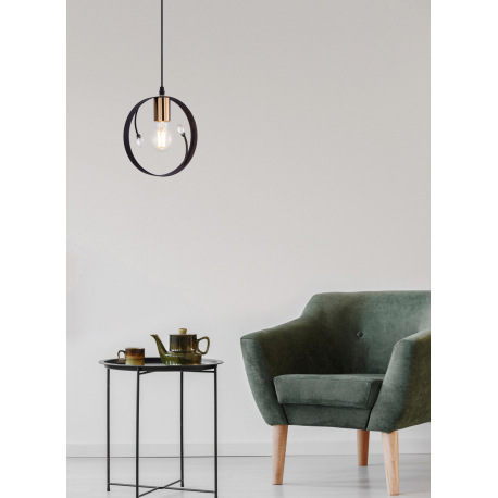 Závesné svietidlo, kov čierny, plastové krištále priehľadné, Ø200, V:1500, bez žiarovky 1xE27, max. 1