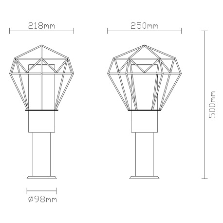 Vonkajšie svietidlo, nehrdzavejúca oceľ čierna, kov čierny, plast priehľadný, IP44, Ø 255, V:500, be 5