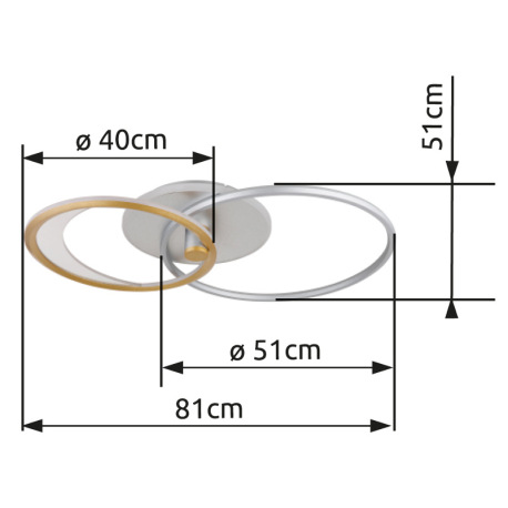 Stropné svietidlo, hliník strieborný a zlatý, akryl číry, plast biely, stmievateľné, niekoľko úrovní 10