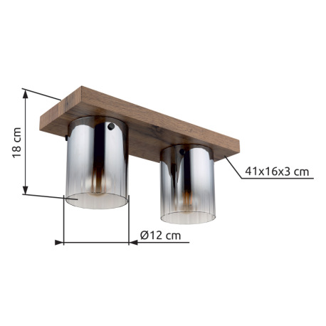 Stropné svietidlo, MDF, vzhľad tmavého dreva, dymové farebné sklo, číry gradient, DxŠxV: 410x160x180 8