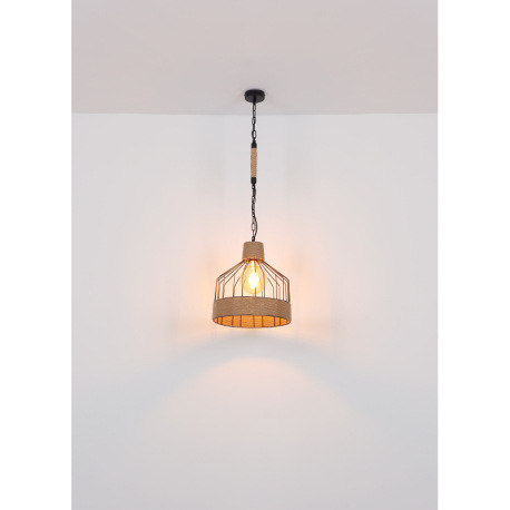 Závesné svietidlo, kov čierny matný, konopné lano hnedé, čierna reťaz, Ø 350, V: 1350, bez žiarovky 6