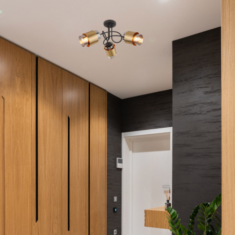 Stropné svietidlo kov čierny matný, sklo dymové, mosadzný krúžok, ø: 500mm, V: 260mm, bez žiaroviek 1