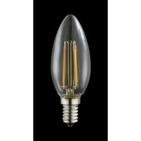 LED žiarovka, strieborná, sklo jantár, sviečkový tvar, Ø35, V:98, 1xE14 LED 4W 230V, 350lm, 2200K 2