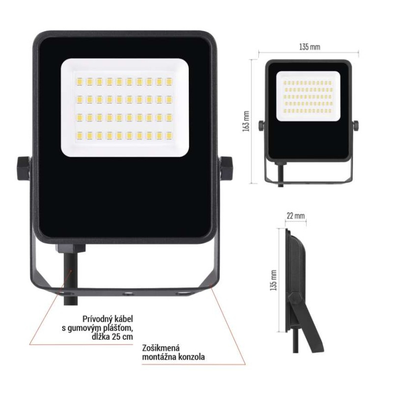 LED reflektor VISIO čierny, 20W neutrálna biela 10