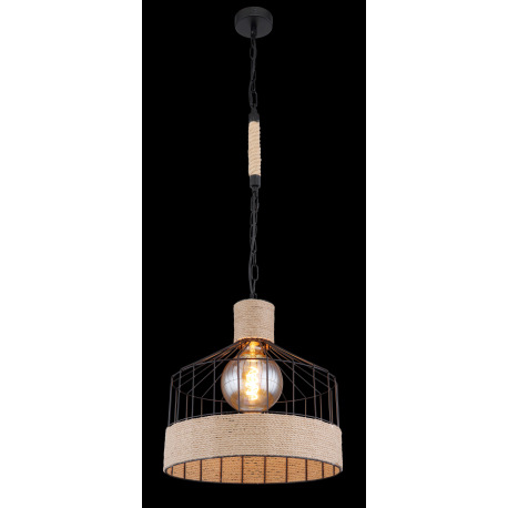 Závesné svietidlo, kov čierny matný, konopné lano hnedé, čierna reťaz, Ø 350, V: 1350, bez žiarovky 2