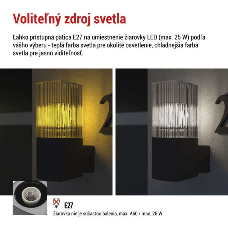Záhradné nástenné svietidlo LANA, 11,7 x 10,6 x 21,8 cm, 1 x E27, 25 W 3